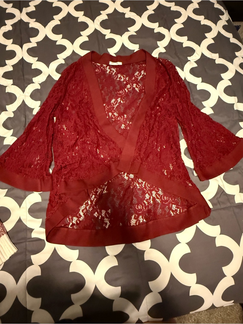 Lace Kimono Wrap Top in Burgundy